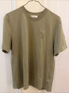 Ami Olive Green Embroidered Heart 'A' Short Sleeve Tee